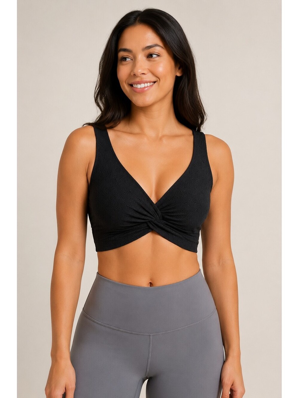 Halara Black Eyelet Twist Front Sports Bra Top Size Medium